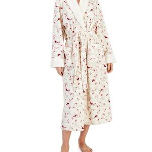 NEW Charter Club Intimates SuperSoft Belted Robe - ivory with cardinals Size M/L